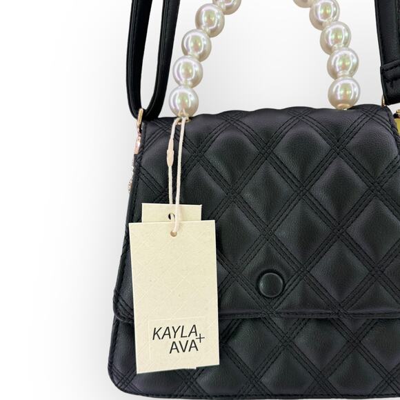 Kayla + Ava Quilted Vegan Leather Crossbody Bag w/ Pearl Handle NWT | Glam Class - Picture 5 of 7